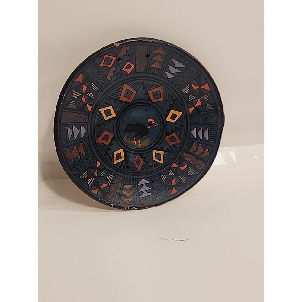Vintage Pisac Cusco Peru Folk Art Clay Hand Painted Plate Bird 5 Inches